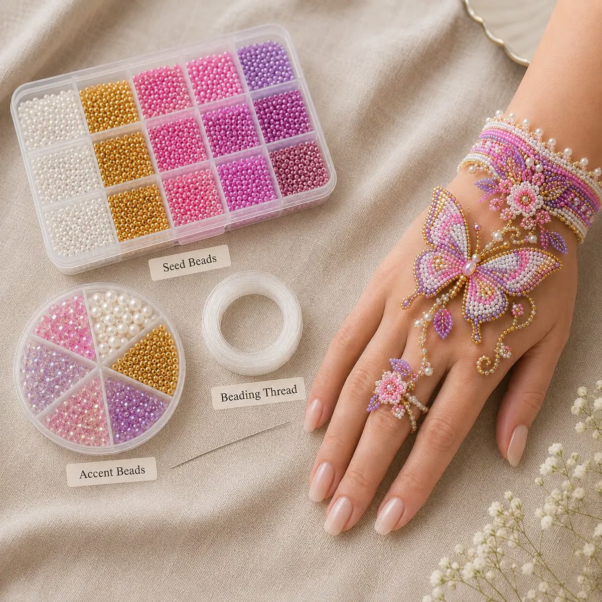 ✨ DIY Beaded Hand Bracelet Kit – Create Your Own Wearable Art