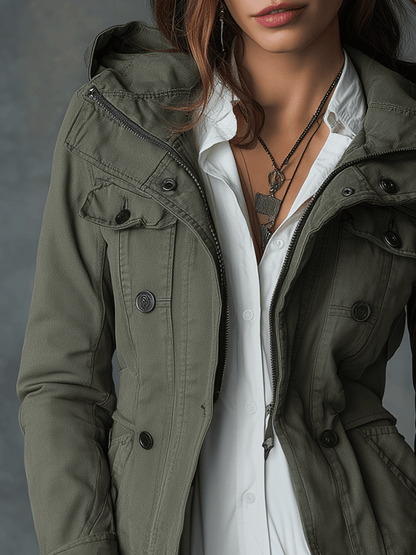 Everyday Slim-Fit Military Utility Cotton Hooded Jacket