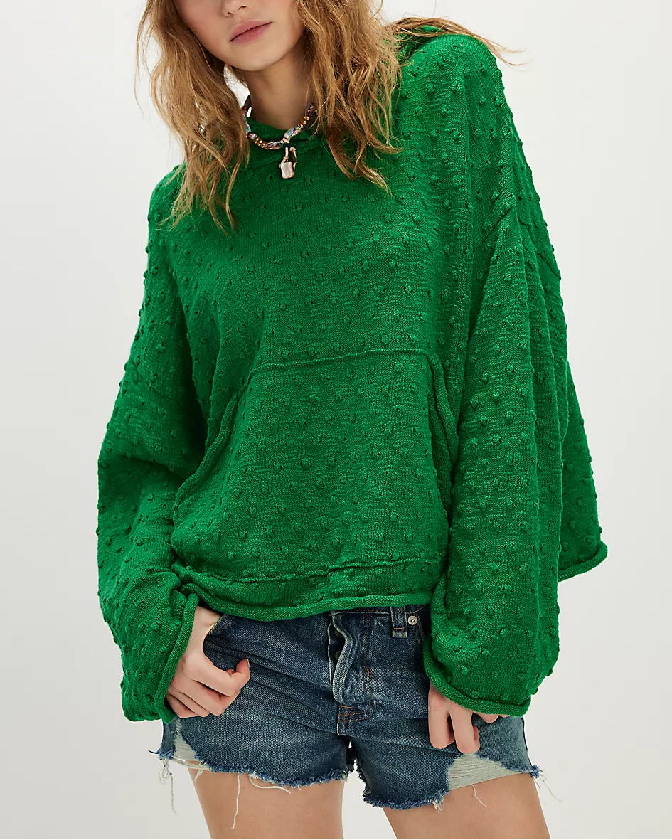 Knit Oversized Kangaroo Pocket Hoodie