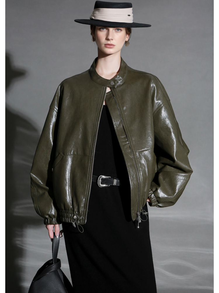 Women’s Sheepskin Leather Moto Jacket – Casual Chic Cropped Biker Style Short Coat for Autumn