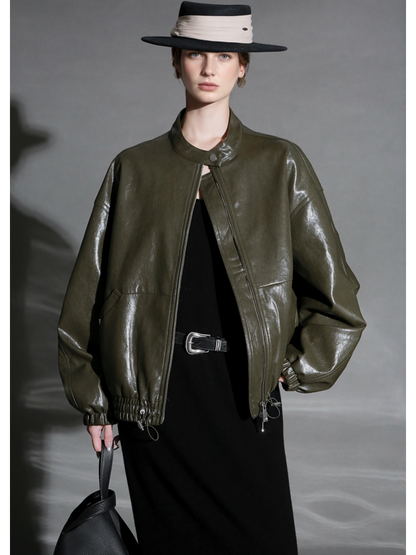 Women’s Sheepskin Leather Moto Jacket – Casual Chic Cropped Biker Style Short Coat for Autumn