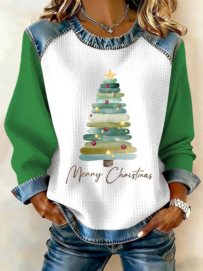 Women's Retro Christmas Tree Print Sweatshirt