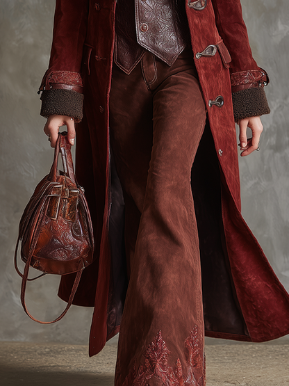 Vintage Polyester Suede Shearling Lapel And Inner Lining Coat