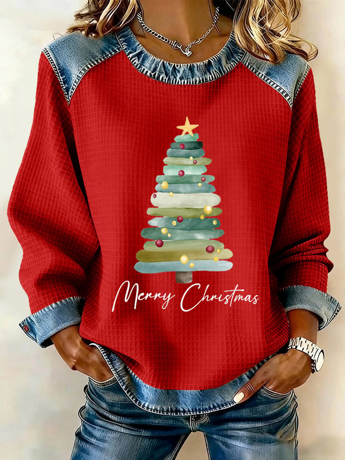 Women's Retro Christmas Tree Print Sweatshirt