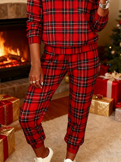 Women'S V-Neck Christmas Plaid Two-Piece Suit