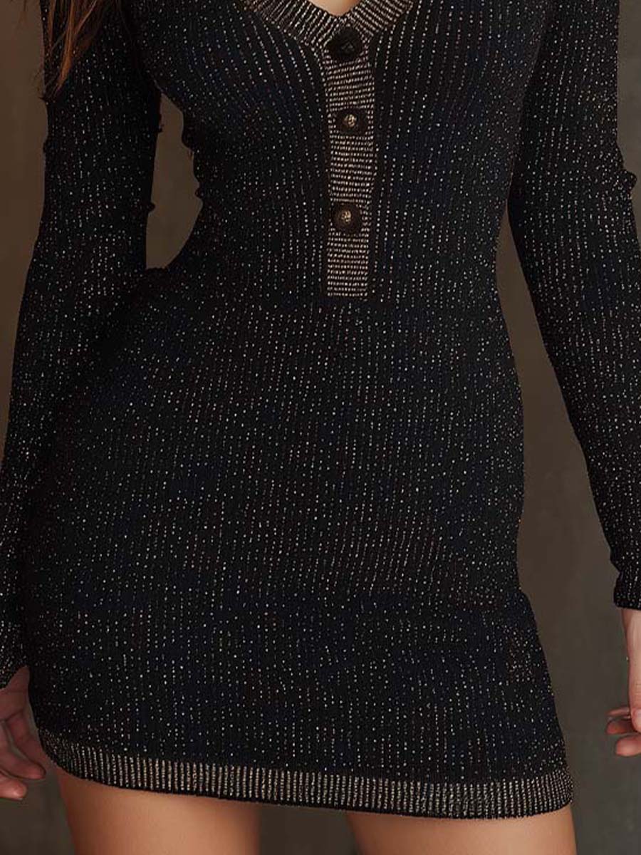 Shimmer Ribbed Bodycon Mini Dress With Contrast Trim