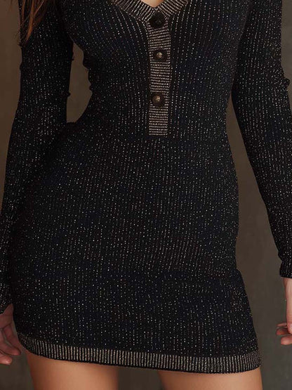 Shimmer Ribbed Bodycon Mini Dress With Contrast Trim