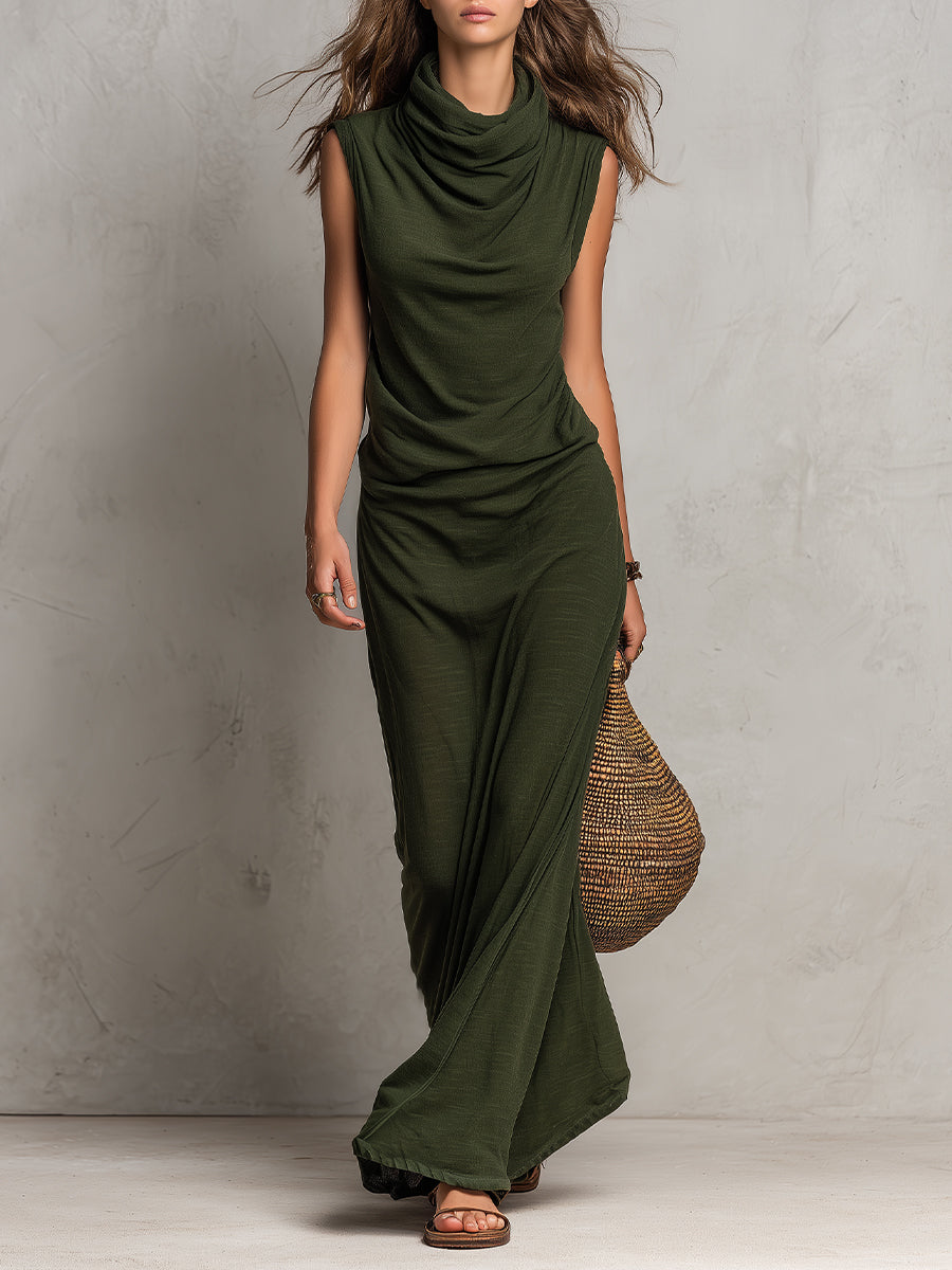 Vintage Cowl Neck Cotton Sleeveless Maxi Dress