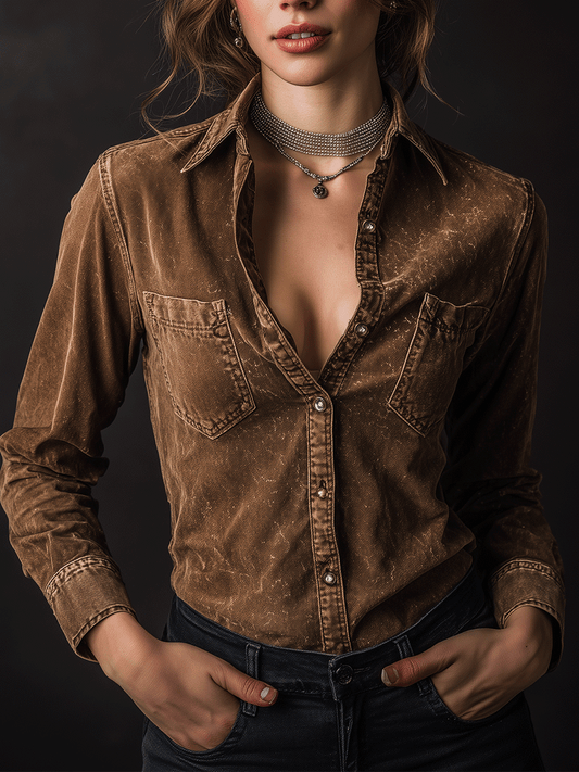 Vintage Brown Washed Western Shirt