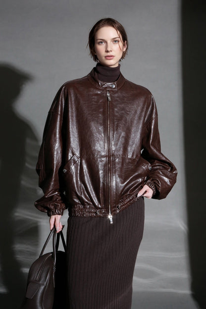 Women’s Sheepskin Leather Moto Jacket – Casual Chic Cropped Biker Style Short Coat for Autumn