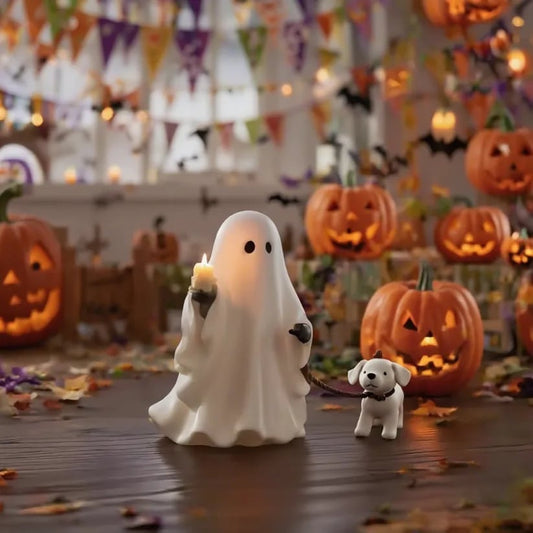 Ghost & Pup Candle Holder | Whimsical Halloween Figurine