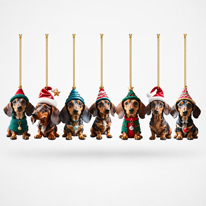Pawliday – Double-Sided Acrylic Dachshund Christmas Ornaments (7 pieces set)