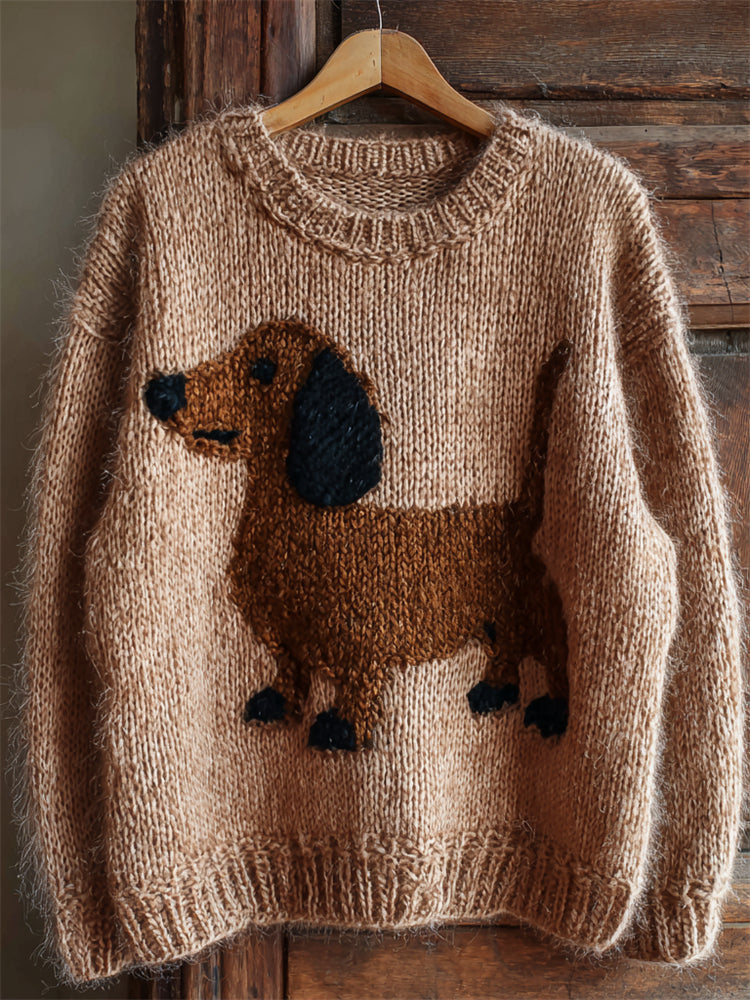 Lovely Dachshund Knit Cozy Fuzzy Sweater