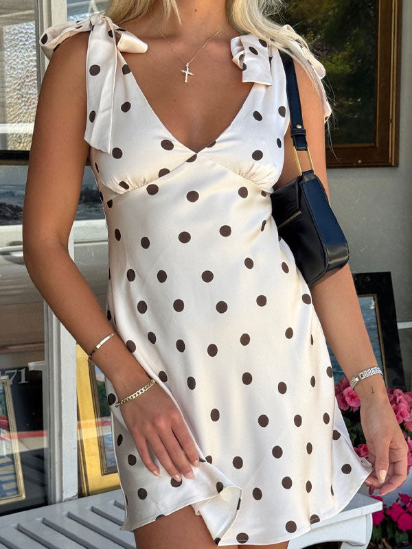 V neck polka dot mini dress