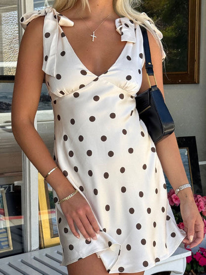 V neck polka dot mini dress