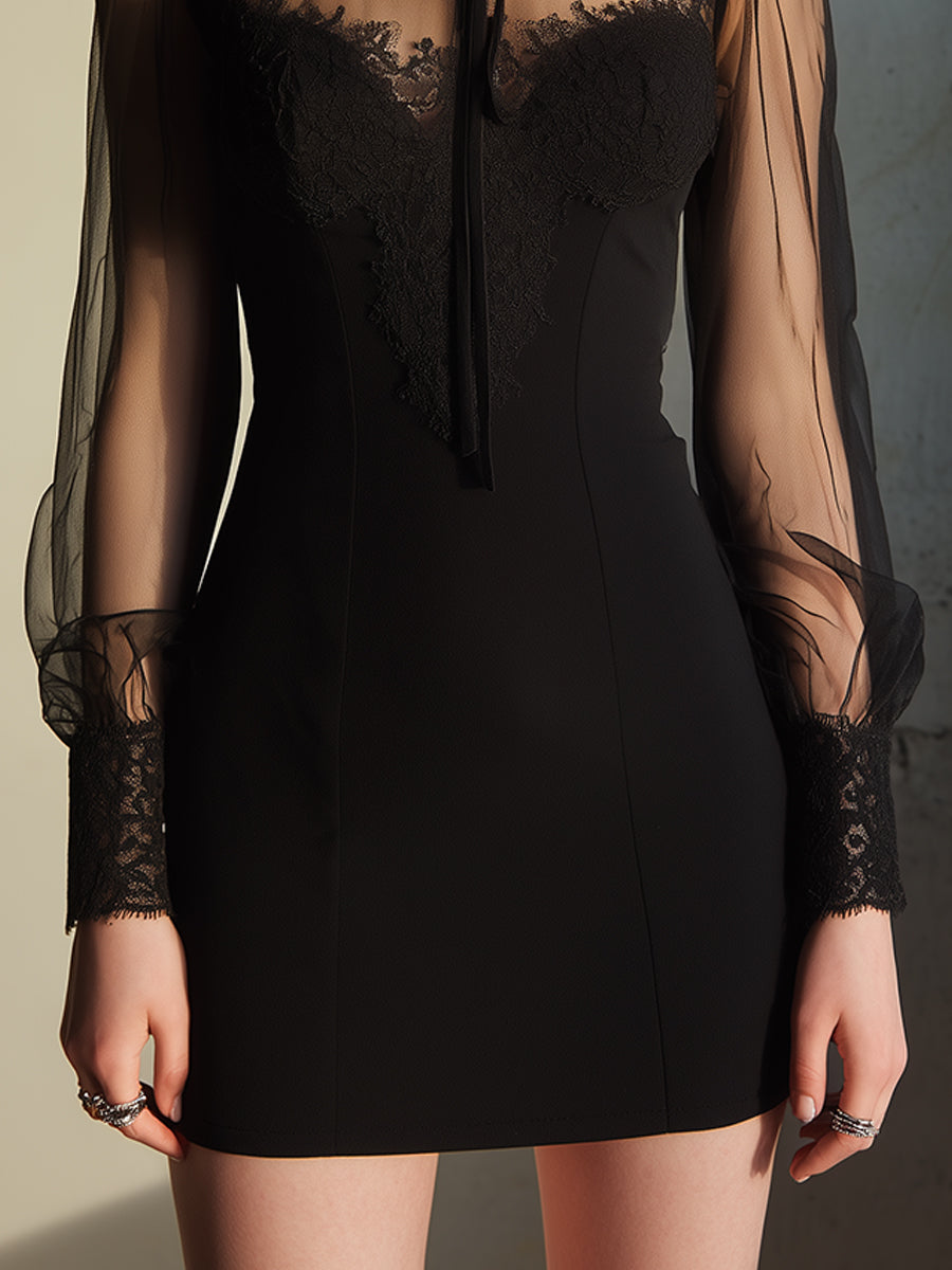 Elegant Heart-shaped Neckline Fitted Mini Dress With Lace Trim