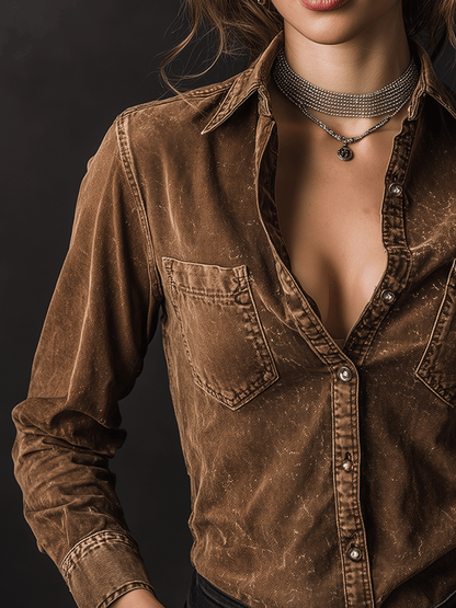 Vintage Brown Washed Western Shirt