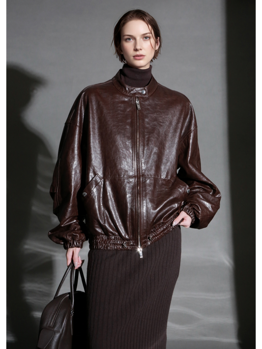 Women’s Sheepskin Leather Moto Jacket – Casual Chic Cropped Biker Style Short Coat for Autumn