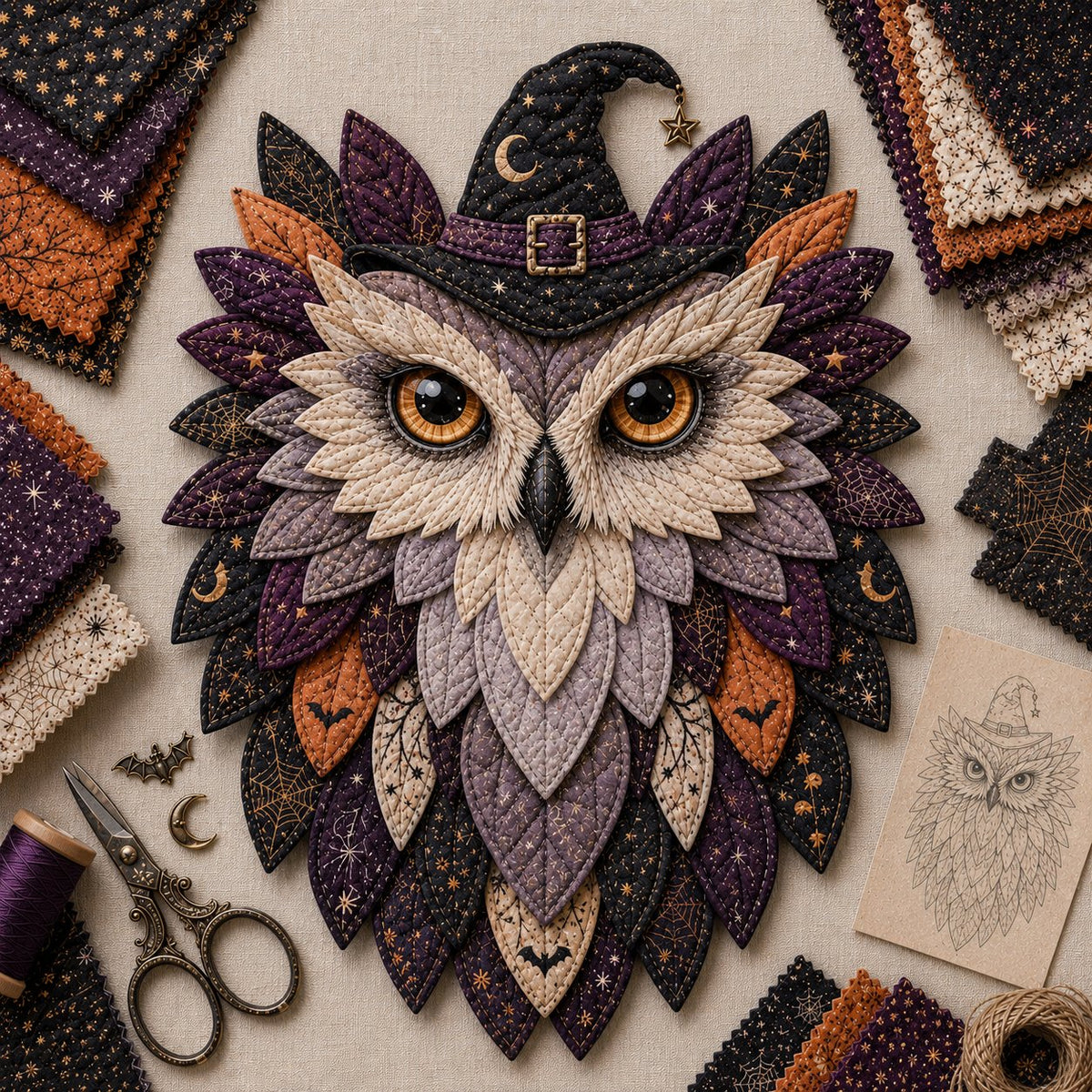 🦉 Layered Fabric Owl Wall Art DIY Kit – Complete Kit Included ✂ Pre-Cut Pieces • Glue or Stitch Your Way