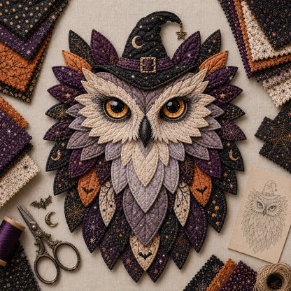 🦉 Layered Fabric Owl Wall Art DIY Kit – Complete Kit Included ✂ Pre-Cut Pieces • Glue or Stitch Your Way