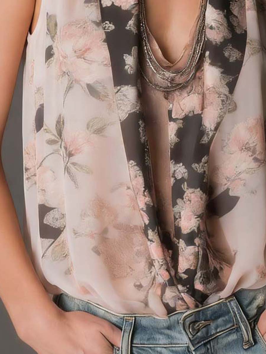 Bohemian Floral Print Chiffon Halter Top