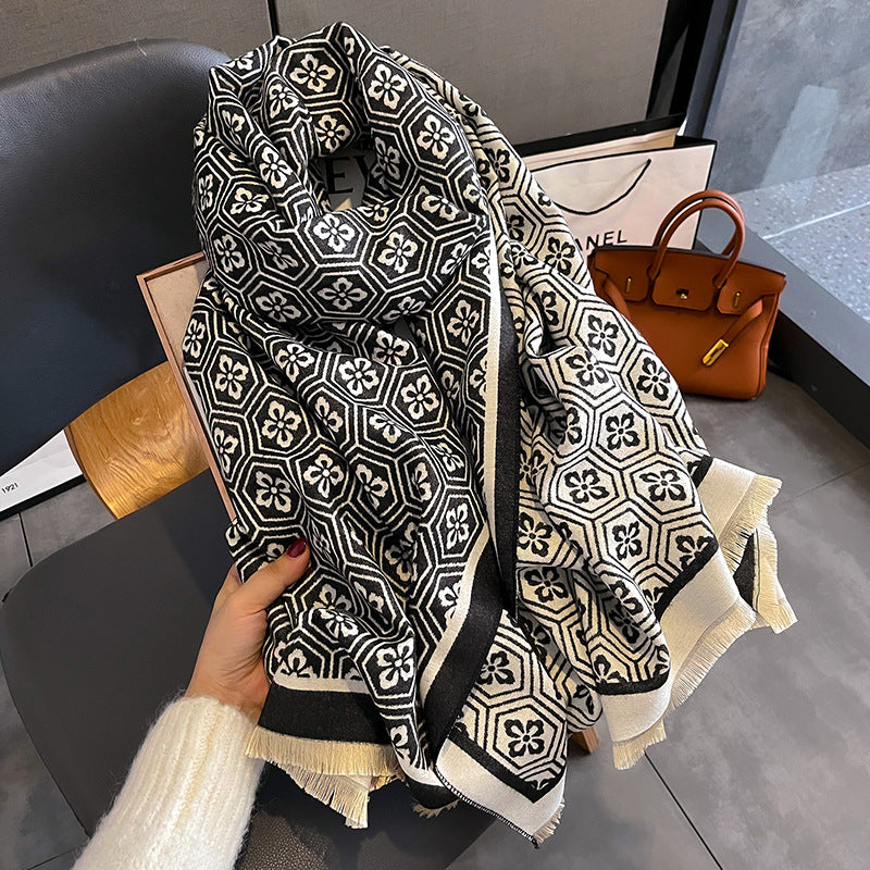 Four-Leaf Flower Fashion Artificial Cashmere Scarf Female Winter All-matching