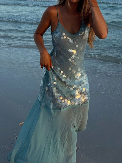Thin straps sequin maxi dress