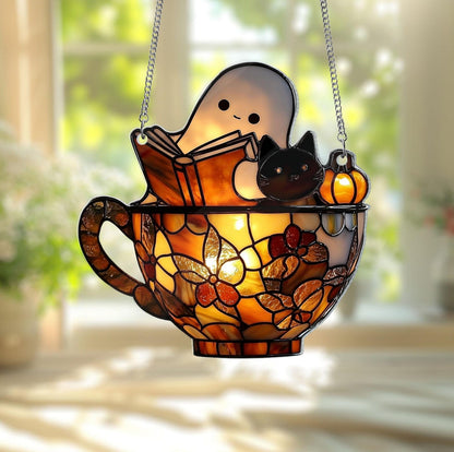 Cozy Ghost Reader Suncatcher