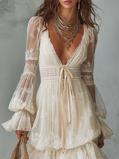 Bohemian Lace Tiered Maxi Dress
