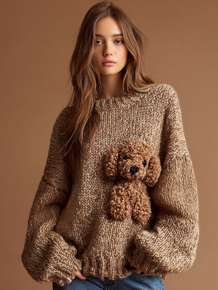 Vintage Fuzzy Dog Crochet Cozy Knit Sweater