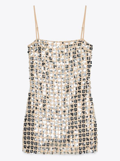 Temperament Camisole Sequined Plaid Dresses