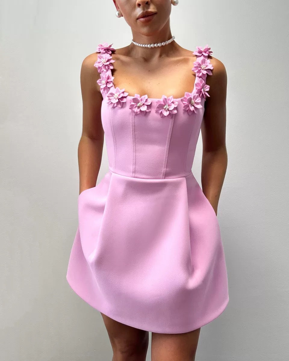 French Style Heavy Industry Beads Sling Dress