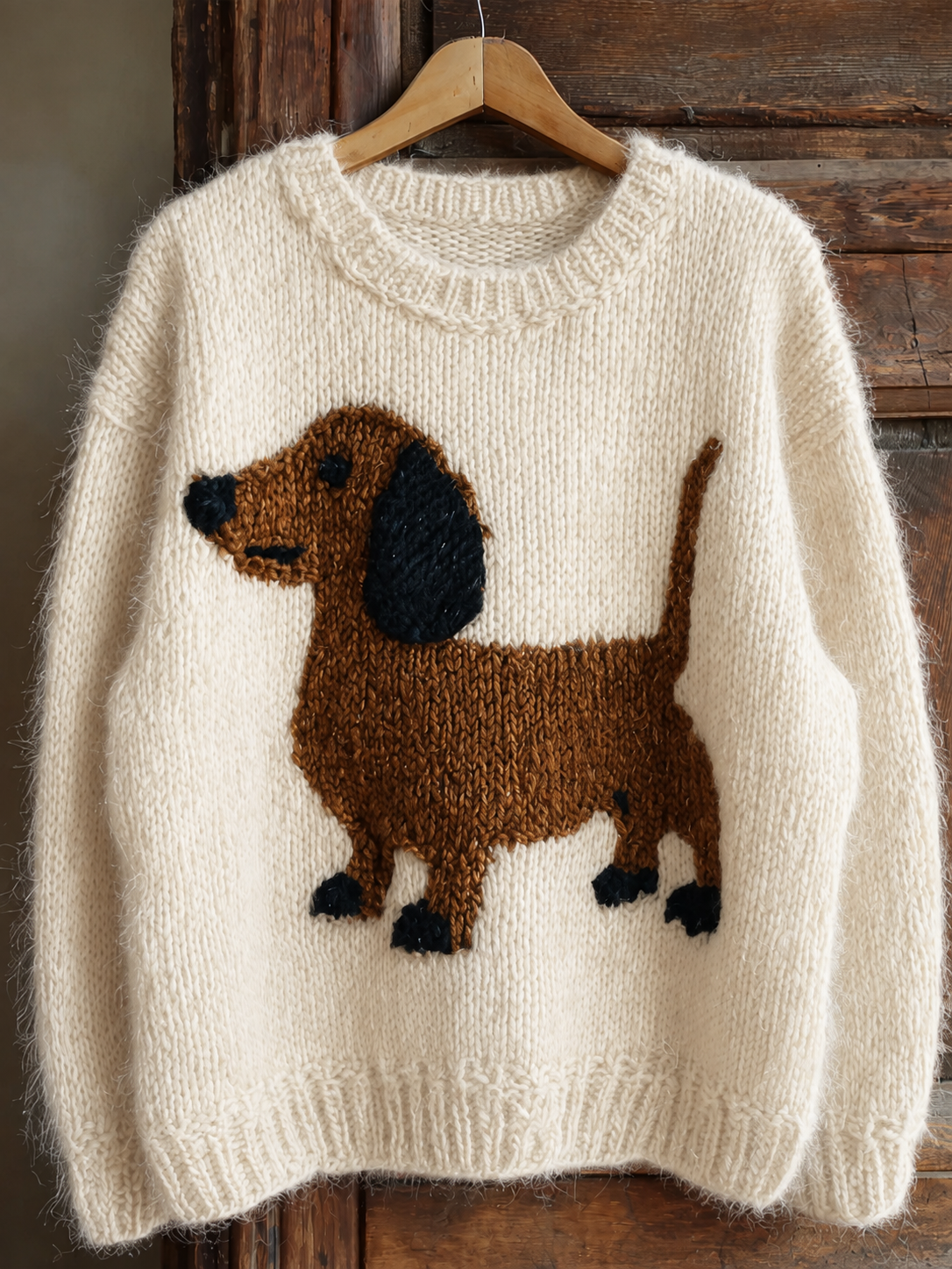 Lovely Dachshund Knit Cozy Fuzzy Sweater
