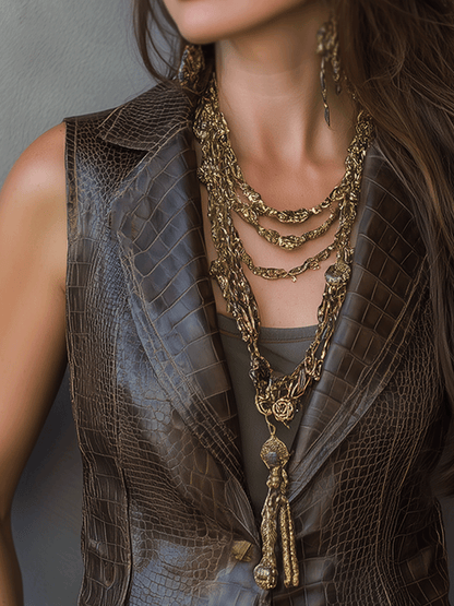 Metallic And Vintage Crocodile-Effect Vest