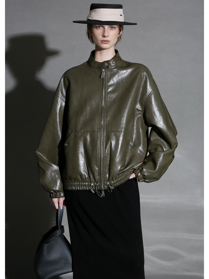 Women’s Sheepskin Leather Moto Jacket – Casual Chic Cropped Biker Style Short Coat for Autumn