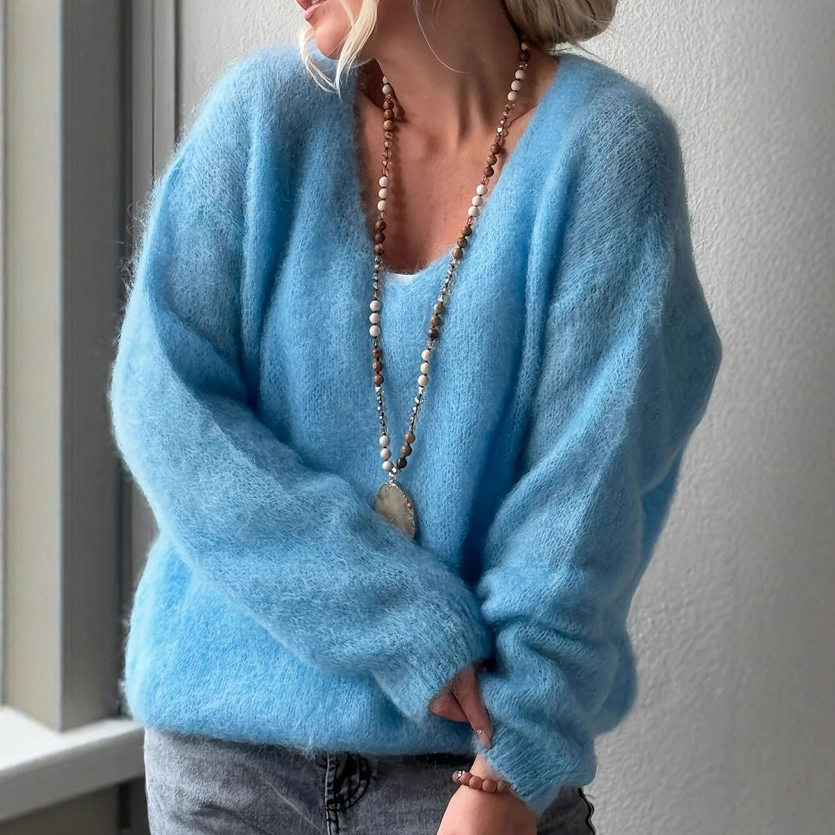 Pullover Solid Color Idle Style Loose Sweater Top