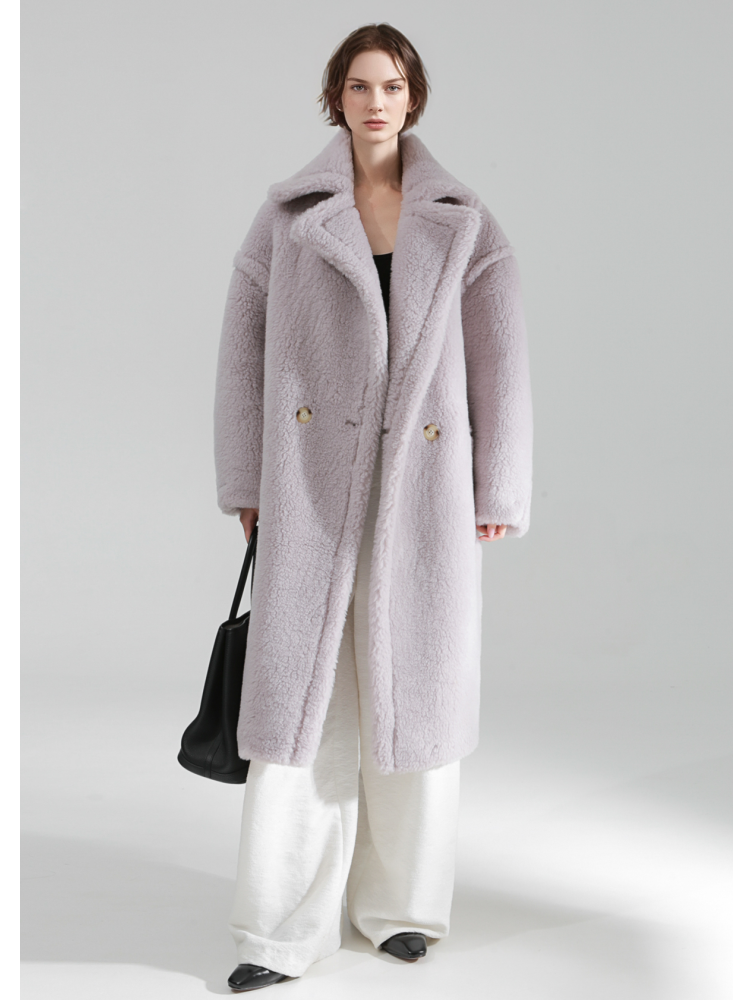 Oversized Teddy Fleece Coat for Women – Thick Shearling Jacket with Full Lining and Alpaca Wool Blend for Fall Winter