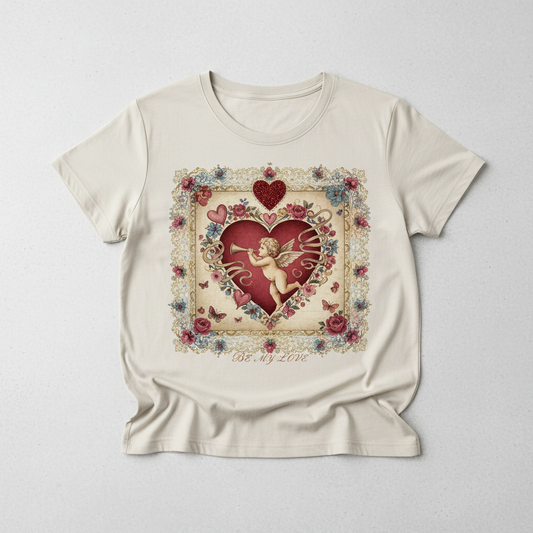 Women's Vintage Valentine's Day Hand-Painted Angel Print T-shirt - New Edition