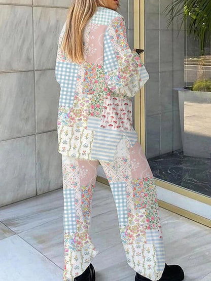 Floral Patchwork Loungewear Set For Women