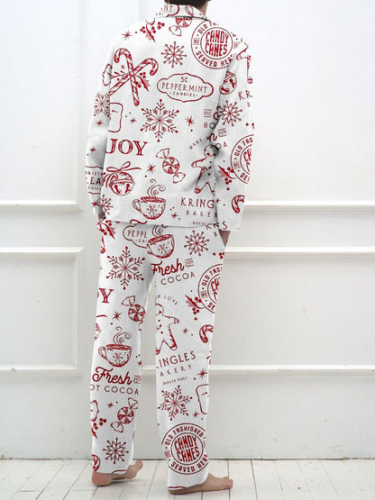 Men's Retro Christmas Print Long Sleeve Pants Pajama Set