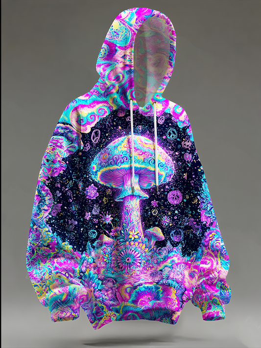Unisex Magic Hippie Mushroom Art Long Sleeve Hooded Pocket Sweatshirt