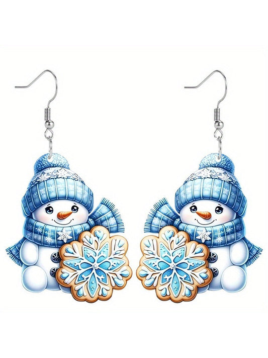 Sequin Acrylic Cartoon Christmas Snowman Earrings
