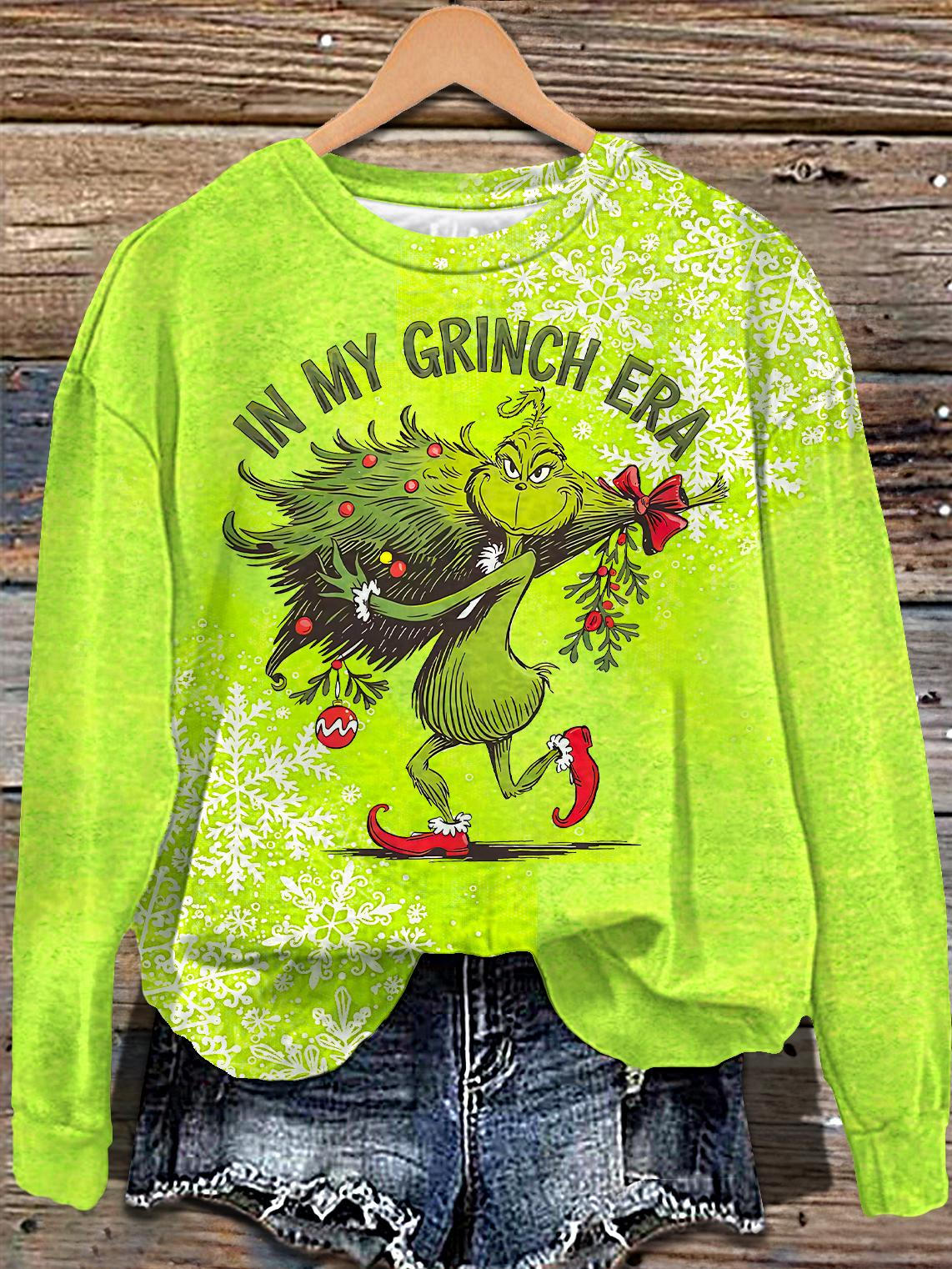 Christmas Grinch Print Long Sleeve Casual Top