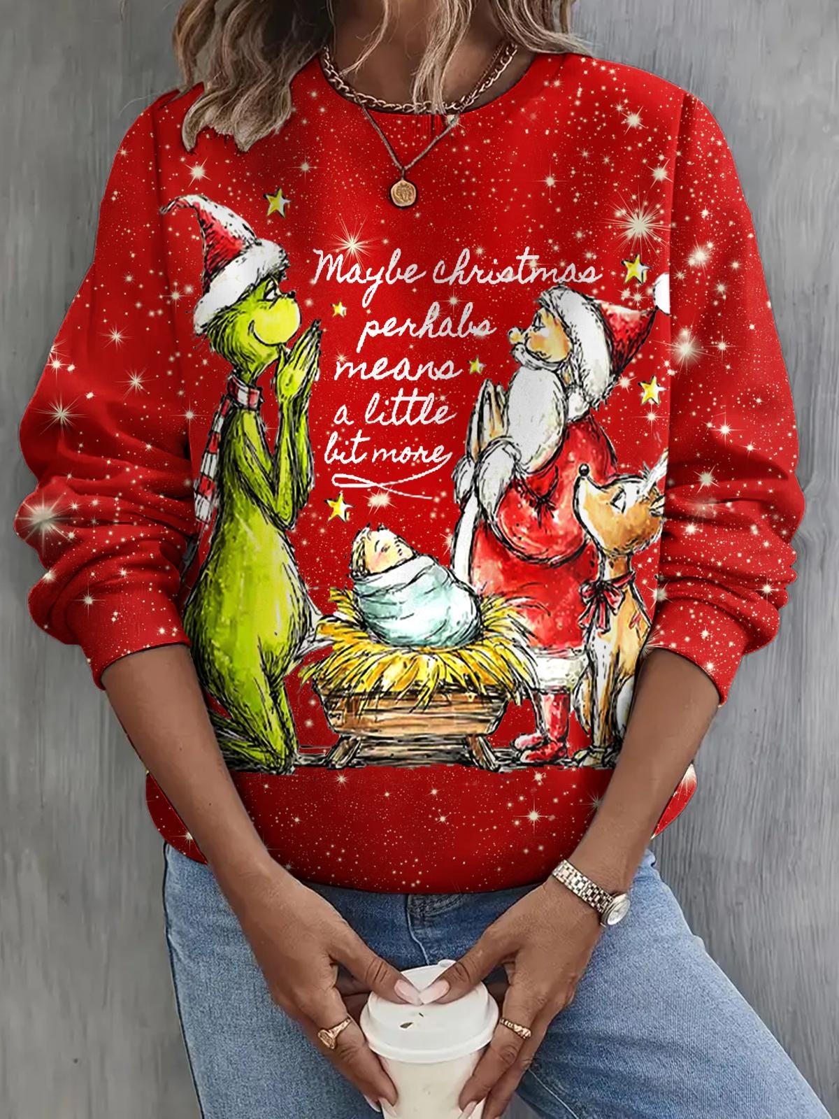 Christmas Grinch Long Sleeve Casual Top
