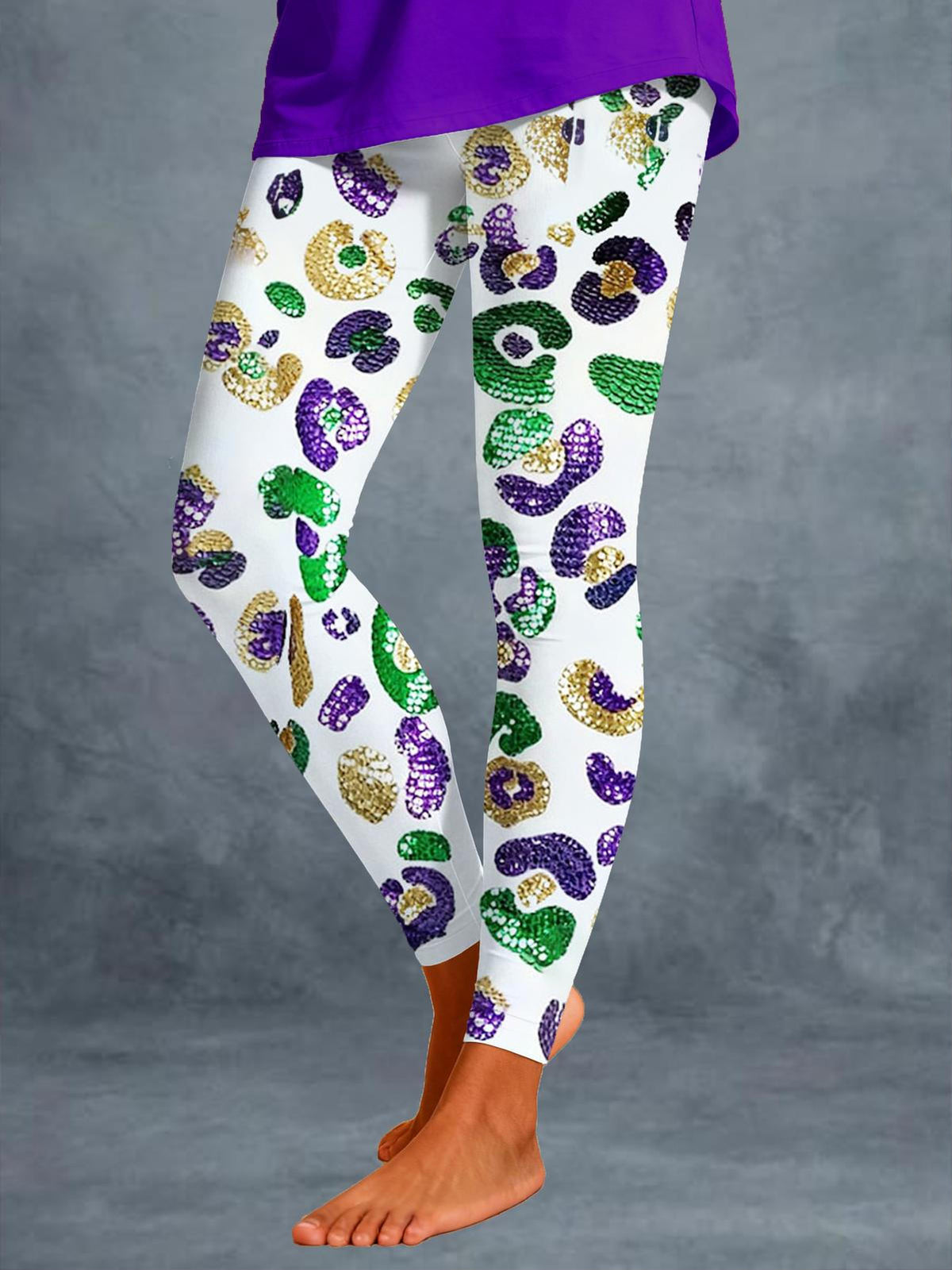 Mardi Gras Polka Dot Print Leggings