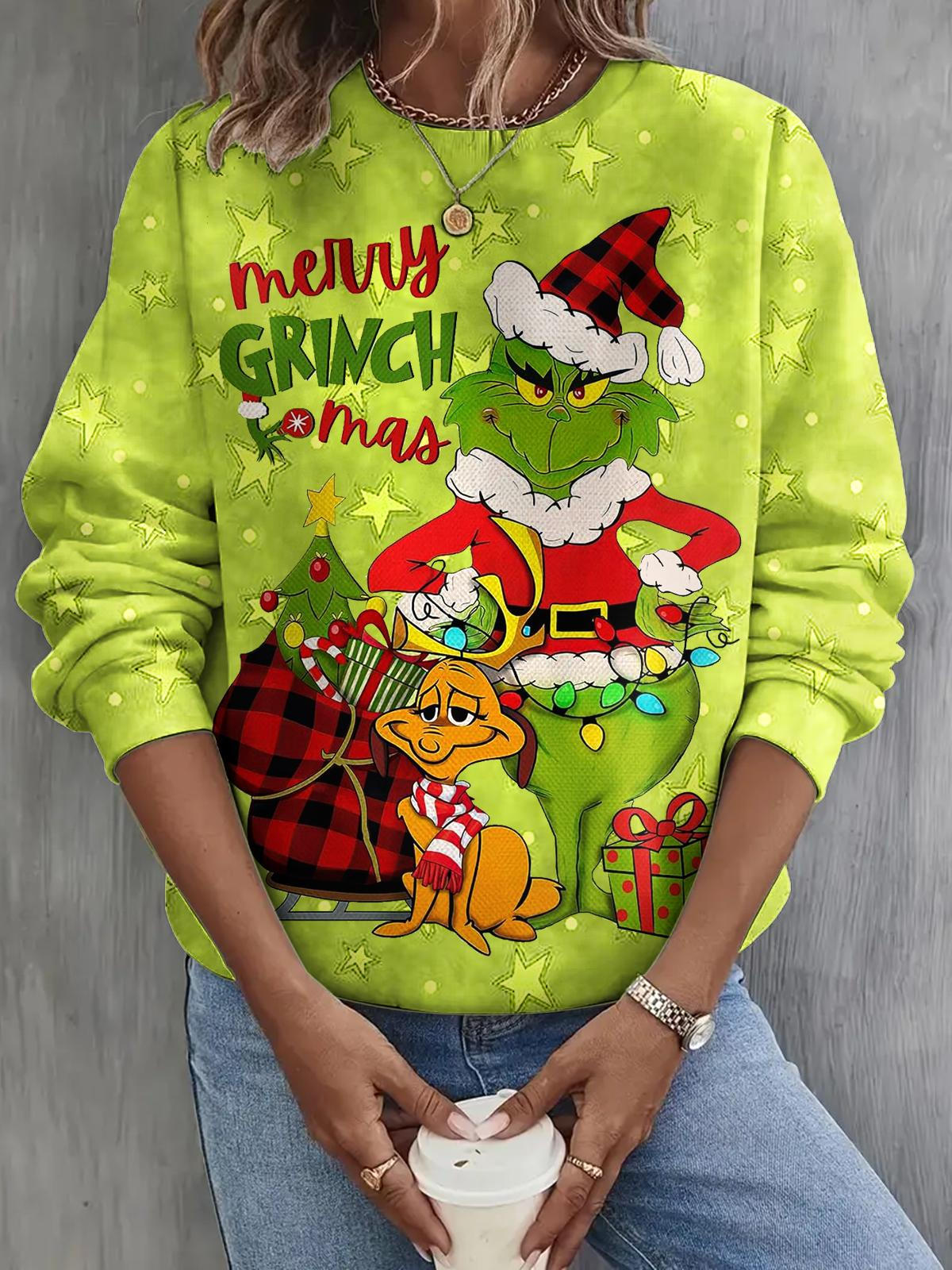 Christmas Grinch Long Sleeve Casual Top