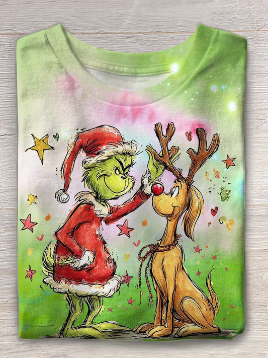 Christmas Grinch Print Crew Neck T-shirt