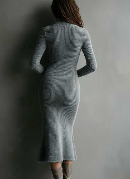 Retro Soft Knitted Slim Fit Fishtail Midi Dress